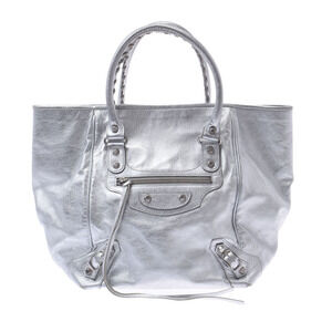 BALENCIAGA The Sunday Silver Calfskin Handbag